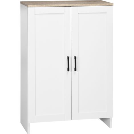 Buffet bahut 2 portes LINOA bois clair et blanc (1/5)