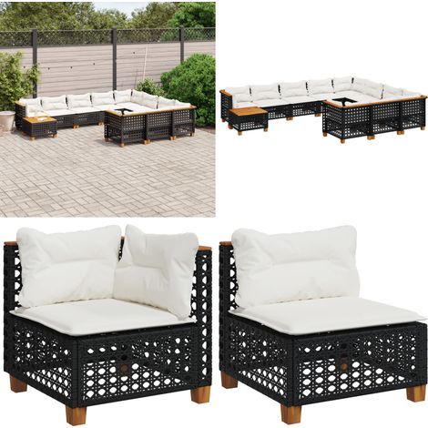 11-tlg. Garten-Sofagarnitur mit Kissen Schwarz Poly Rattan - Gartenmöbel Set - Esszimmergarnitur - Outdoor Möbel - Lounge Sofa - Rattan Gartenset - Home & Living (1/5)