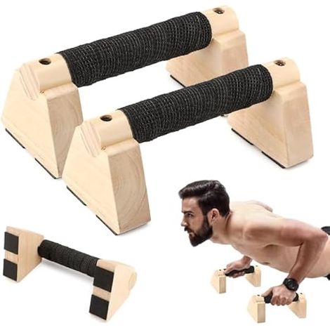 Push Up Stands - Parallettes Bars - Solid Wood - Non Slip Base - For Calisthenics Home Gym Strength Training - 20 cm - Set Of 2 (1/3)