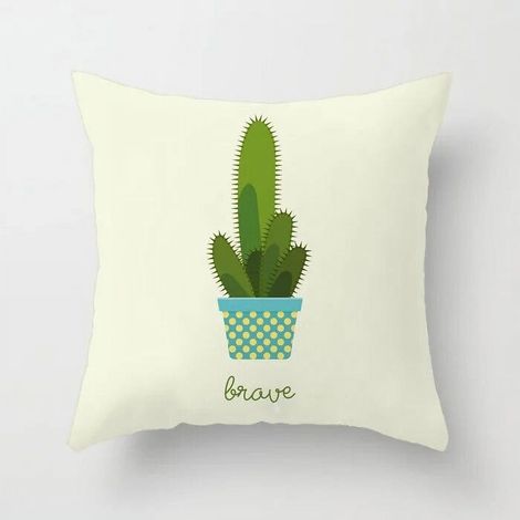 Taie D'oreiller - Coton Linen - Imprimé Cactus - Double Face - Pour Canapé Chaise Bureau Lit Voiture - 40x40 cm (1/5)