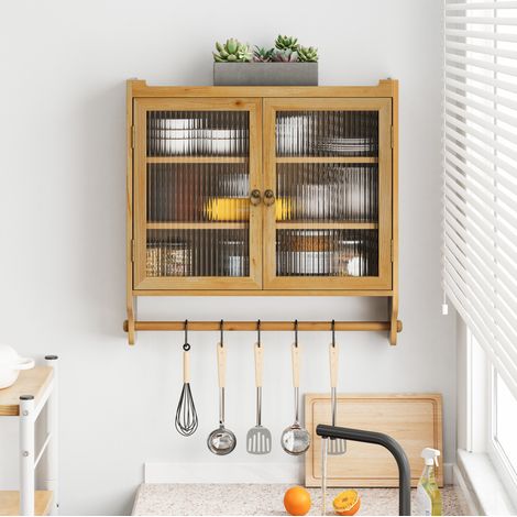 Mueble de almacenaje mural vintage con vidrio natural OKMYHOME (1/5)