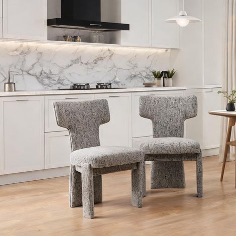 Fauteuils de salon en chenille blanc et noir lot de 2 (1/5)