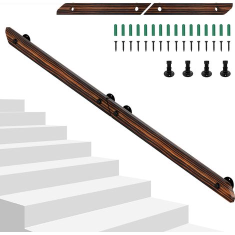 Randaco Corrimano decorativo 200 cm in pino massello, da assemblare in un’unica barra, stile moderno retrò, marrone (1/5)