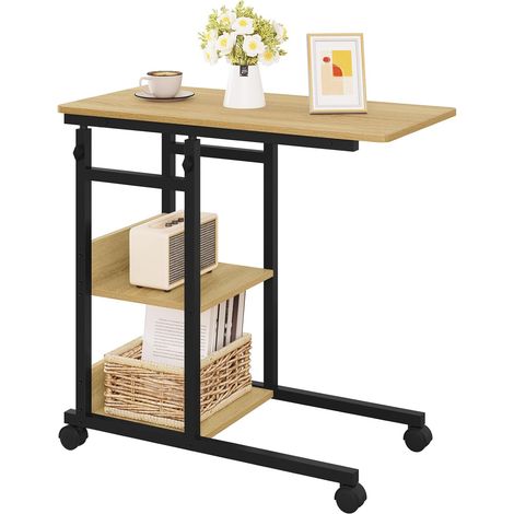 WOLTU Mesa de centro moderna para salón, sofá auxiliar en forma de C, de madera y metal, roble claro + negro (1/5)