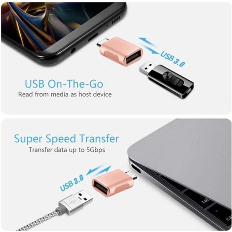 Adaptateur USB C vers USB OTG, 2Pcs Adaptateur Thunderbolt 3 vers USB 3.0, Compatible avec Tout Les Appareil avec Type c ( Rose or) (1/4)