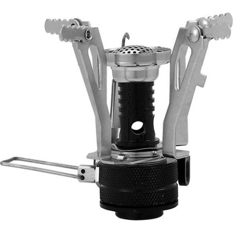 Portable gas camping stove with piezo ignition and stable stand for outdoor cooking, hiking and picnics. (1/4)