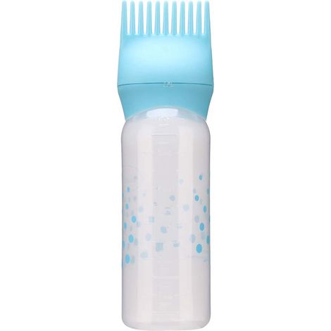 Flacon applicateur colorant capillaire 170ml bleu avec peigne intégré pour teinture shampoing (1/5)