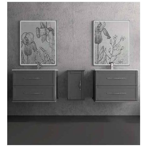 Mobile Bagno Tiffany 75 cm Sospeso Grigio Nuvola Base 2 Cassettoni - Lavabo in Ceramica (1/5)