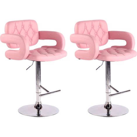 Conjunto de 2 taburetes de bar acolchados en sintético rosa reposabrazos reposapiés de diseño moderno TDB10501 (1/5)