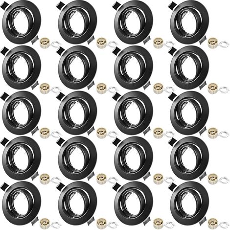 Lot de 20 Projecteurs Encastrables GU10, Cadre Noir Mat Douille céramique, orientables à 30°, Ø 68-80mm. Pour ampoules LED/halogènes 50mm. Ampoule non incluse. (1/5)