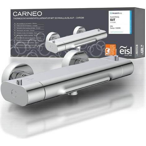EISL 1330090 CARNEO, rubinetto vasca da bagno, miscelatore con controllo termostatico, bocca a cascata, blocco di sicurezza a 38°C, miscelatore vasca da bagno, cromo (1/5)