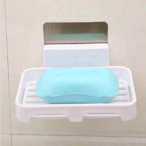 Jabonera de pared, mampara de ducha, jabonera, organizador de artículos de tocador, estante de almacenamiento de cocina, suministros de baño para baño, blanco (1/5)