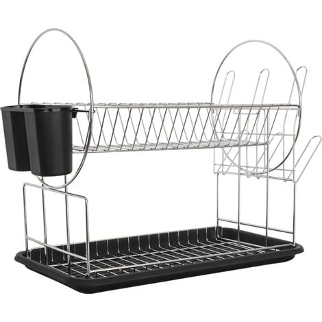 Scolapiatti da appoggio a 2 ripiani con vassoio e portaposate - Misura 51x24x36cm (1/5)