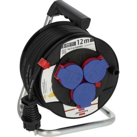 [NEUWERTIG] B-Ware Brennenstuhl Kabeltrommel 12m Schwarz Verlängerungskabel 3 Steckdosen IP44 16A
