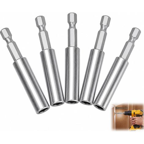 Lot de 5 douille de bit magnétique, porte-embout magnétique 60 mm 1/4" hex, tiges CR-V en acier durable, connexion rapide, compatible perceuse électrique, visseuse à percussion pour bricolage, atelier (1/5)