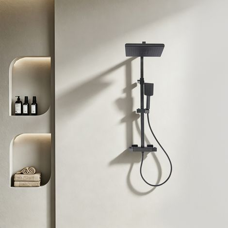 Système de douche avec thermostat, ensemble complet de robinetterie de douche, pommeau de douche effet pluie 18 × 27cm, ,Économie d'eau (1/5)