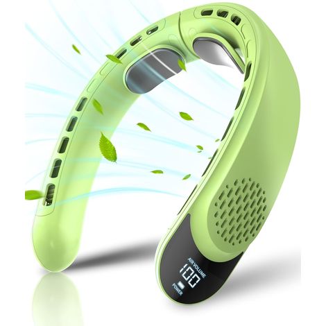 Ventilador de cuello sin aspas, portátil con 4 turbinas, batería de 4000 mAh, recargable por USB, 3 velocidades, flujo de aire de 360°, pantalla LED, ideal para el hogar, la oficina y viajes. (1/5)