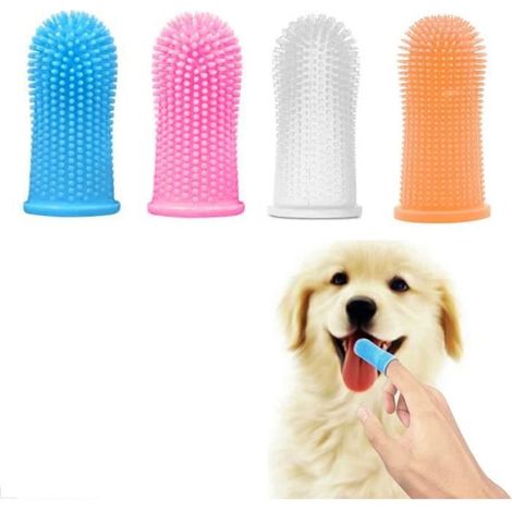 Brosse à dents pour chien,4Pcs Brosse a Dent Deux Doigt,dents faciles à nettoyer, soins dentaires pour chiots, chats de compagnie (1/4)