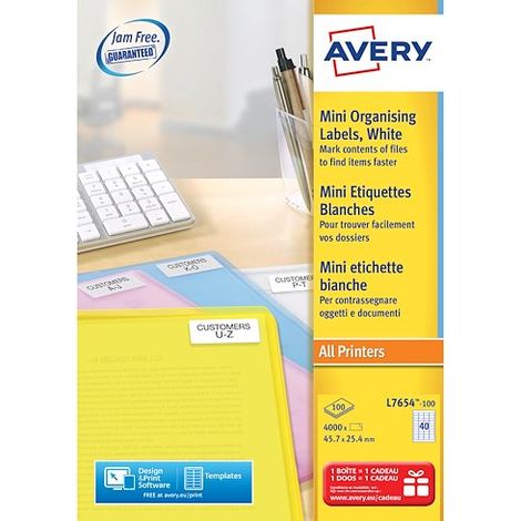 Etiquettes adresses laser 45,7 x 25,4 mm Avery L7654-100 - Boîte de 4000 (1/5)