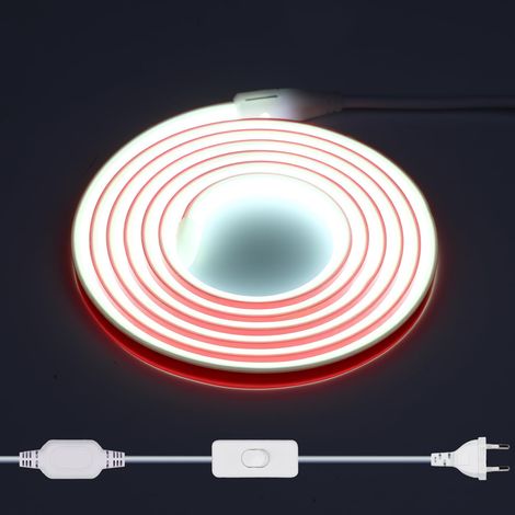 220V Ruban LED COB Exterieur Etanche 2M, 288 Leds/m Strip Blanc Froid 6000K sans Transformateur, Flexible Découpable Bande LED avec interrupteur IP65 pour la décoration intérieure, Chambre, la cuisine (1/5)