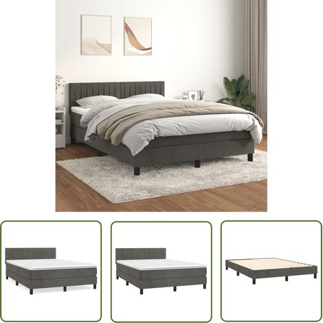 The Living Store Boxspringbett mit Matratze Dunkelgrau 140x190 cm Samt - Samtbett - Boxspringbett - Doppelbett - Bettenrahmen - Hochwertiges Bett (1/5)