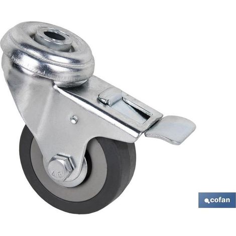 Roue en caoutchouc gris avec frein en métal, supporte jusqu'à 45 kg, Ø75 x 22 mm (1/4)