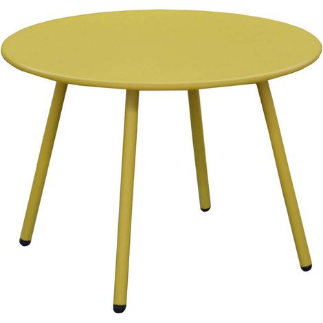 Table basse de jardin ronde en acier traité anticorrosion – Coloris moutarde – Ø 50 cm – Pour salon détente ou terrasse – Proloisirs