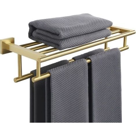 Porta-asciugamani da 40 cm con due supporti a muro, in acciaio inox spazzolato finitura oro SUS 304 (1/4)