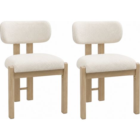 FurnitureR Bouclé Dining Chairs Set of 2 Beige Upholstered with Natural Wood Frames 54x54x79 cm for Kitchen Café Home Seating (1/5)