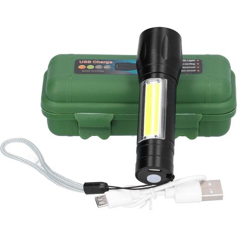 Lampe torche portable rechargeable USB avec zoom et éclairage latéral COB (1/5)