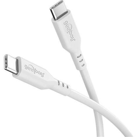 goobay  cavo da USB-C a USB-C de silicone 1,5 m, white - ricarica rapida 60 W PD, trasferimento de dati 480 Mbit/s, flessibile, antigroviglio, con flangia de attacco, per smartphone, notebook, console