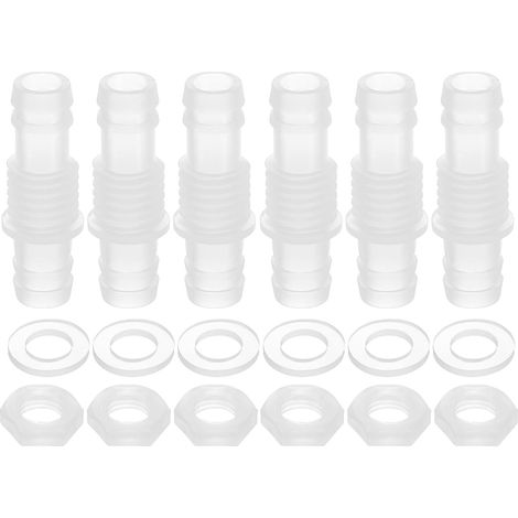 6Pcs Raccord En Plastique Pour Tuyau, 3/8" x 3/8" (10mm x 10mm) Adaptateur De Paroi Union Raccordeur Connecteur De Tuyau Avec Ecrou M14 Et Rondelle Pour Aquarium Air Eau Carburant (1/5)