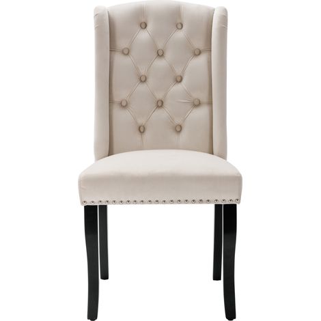 Lot de 2 Chaises de Salle à Manger en Velours, Bois Massif, Ecru Beige (1/5)