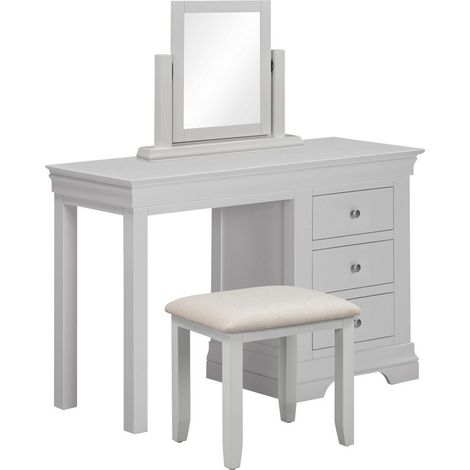 Bordeaux 3 Drawer Dressing Table Set - L44.5 x W76 x H115 cm - Pebble Grey/Oat