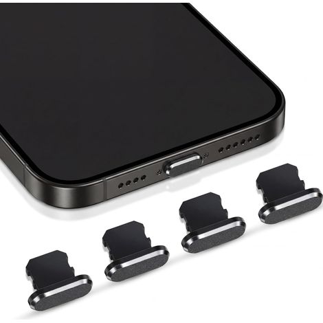 4 Pièces Bouchon Anti-Poussière pour iPhone 14 13 12 11 Pro Max Mini SE XS XR X 8 7 6 Plus, iPad 9 8 7 6 Air Mini, Cache Port de Charge Protection Contre la Poussière(Noir) (1/5)