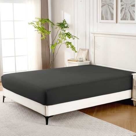 Drap-housse - 180 x 200 cm - Housse de matelas - Extra douce - Fibre de bambou - Sommier - Ajustement parfait - Extrêmement doux - Noir (1/5)