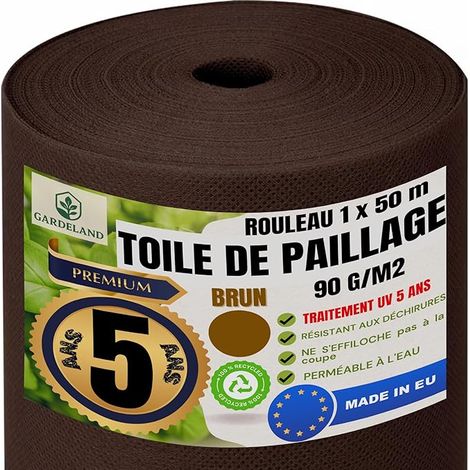 Toile de Paillage Marron Géotextile Non Tisse Rouleau de 50 Mètre x 1 Mètre Toile Anti Mauvaises Herbes 90gr/m2 NE S'EFFILOCHE Pas à la Coupe Fabriqué en UE (1/5)
