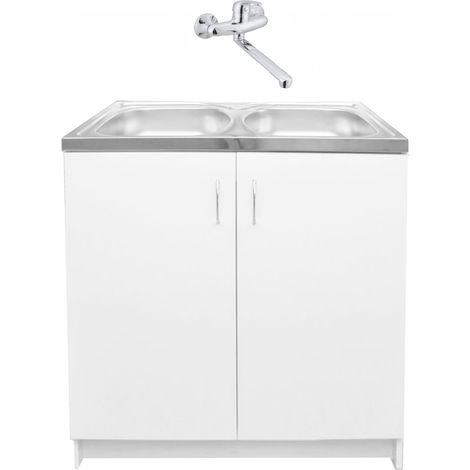 STAMAR  Küchenschrank mit Doppelspüle - 80 x 50 cm - Weiß - Elegantes Design - Hochwertige Materialien
