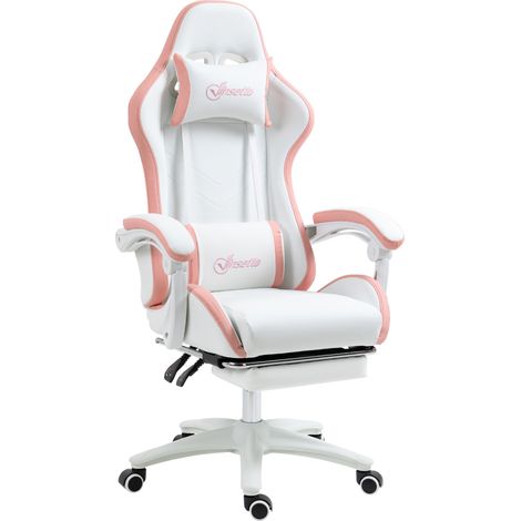 Vinsetto Sedia da Gaming ad Altezza Regolabile con Poggiatesta Bianco Rosa (1/5)