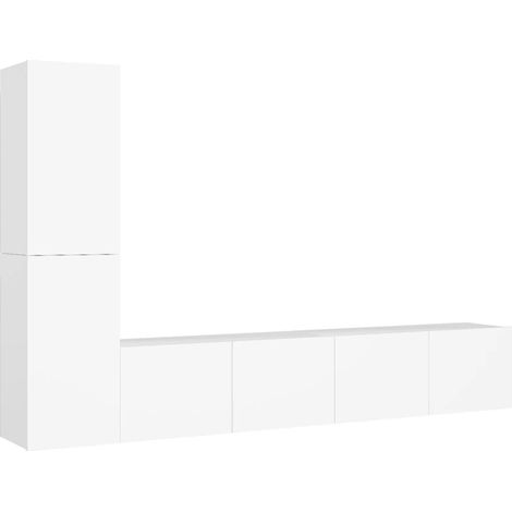 Conjunto de muebles mueble aparador TV televisión salón dormitorio salón 4 piezas madera contrachapada blanco 020024662