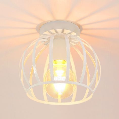 Lustre industriel rétro en métal, abat-jour au design géométrique, douille E27. Idéal pour les chambres, cafés, restaurants, entrées et couloirs. 20 cm, blanc. (1/4)