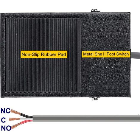Gebildet Interrupteur à Pédale Antidérapant Momentané 12V-24V-48V-220V/5A SPDT NO NC Interrupteur à Pied en Métal Mains Libres avec Câble 1M (1/4)