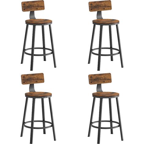 Set di 4 sedie da bar sgabelli alti con schienale seduta da cucina struttura in acciaio facile da montare seduta alta 625 cm stile industriale marrone 120006193