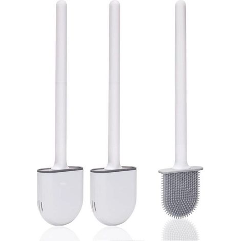 Brosse Toilette Silicone,Brosse WC Silicone et SupportsAvec des Poils Doux et Une Poignée Antidérapante Brosse Toilette Silicone Nettoyage Rapides Brosse WC Suspendu(2 pièces) (1/4)