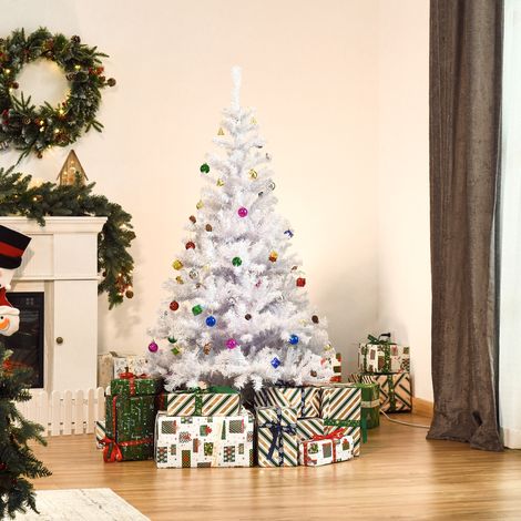 Künstlicher Weihnachtsbaum 150 cm künstlich Tannenbaum mit Kugeln, Glocken, Trommeln, Geschenkboxen, Christbaum mit 680 Spitzen, 12 Tannenzapfen Weihnachtsdeko inkl. Metallständer für drinnen (1/5)