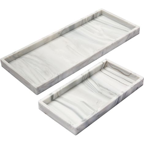 2x Plateaux de salle de bain effet marbre, 2 tailles, décoration (1/5)