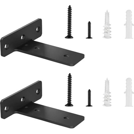2 Pièces - Support étagère flottante - Équerre murale - Acier robuste charge lourde 70 kg - Fixation invisible pour salon bureau cuisine - Noir - 15 cm (1/5)
