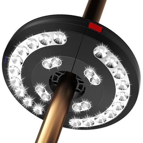 Lampe parasol, éclairage rechargeable à trois modes, à utiliser sous les parasols, comme lampe de secours, en camping, sur les terrasses, à la plage, dans les jardins et au bord des piscines en cas de (1/5)