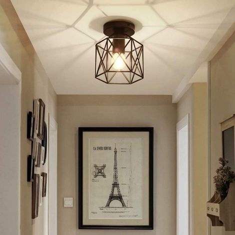 GROOFOO Retro Plafonnier Industrielle en Métal Carré Fer,Suspension Cage Cube Luminaire E27 pour Salon Chambre Café Bar Restaurent Entrée Couloir (Noir) (1/4)