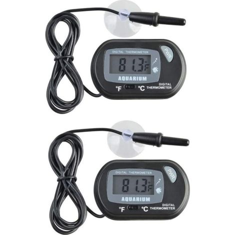 Petit Thermomètre Numérique d'aquarium avec Ventouses & Sonde et Batterie, LCD Thermomètre d'Aquarium pour Aquarium Marin, Incubateur, Réservoir de Reptiles-2pcs
